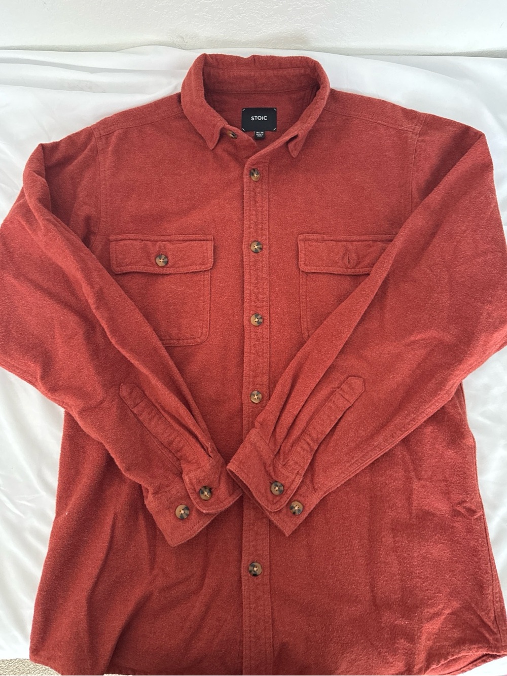 STOIC Men's Long-Sleeve Button Down Shirt in Rust Red